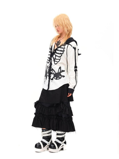 Demon Skeleton Print Hooded Shirt【s0000016054】