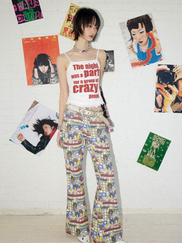 Full print manga micro flare pants【s0000012417】