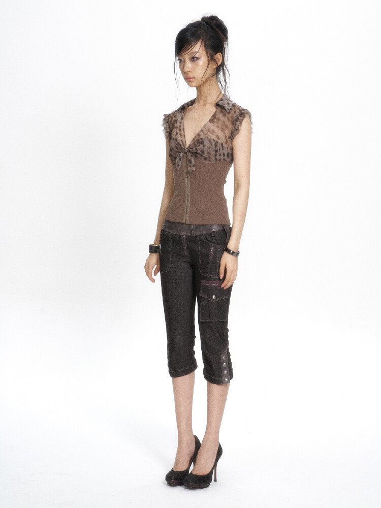 Silk Print Patchwork Corset Top【s0000017662】