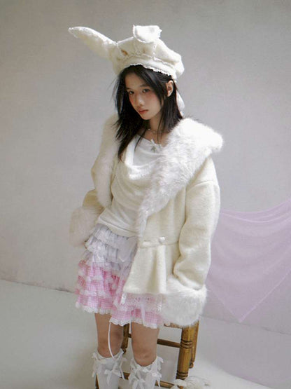 Pink Grid Gradient Lace Short Skirt【s0000014940】