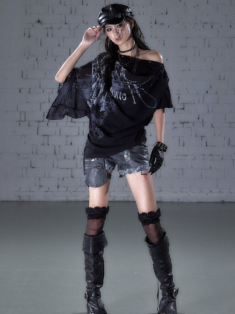 Print Chiffon Swing Collar T-Shirt【s0000016209】