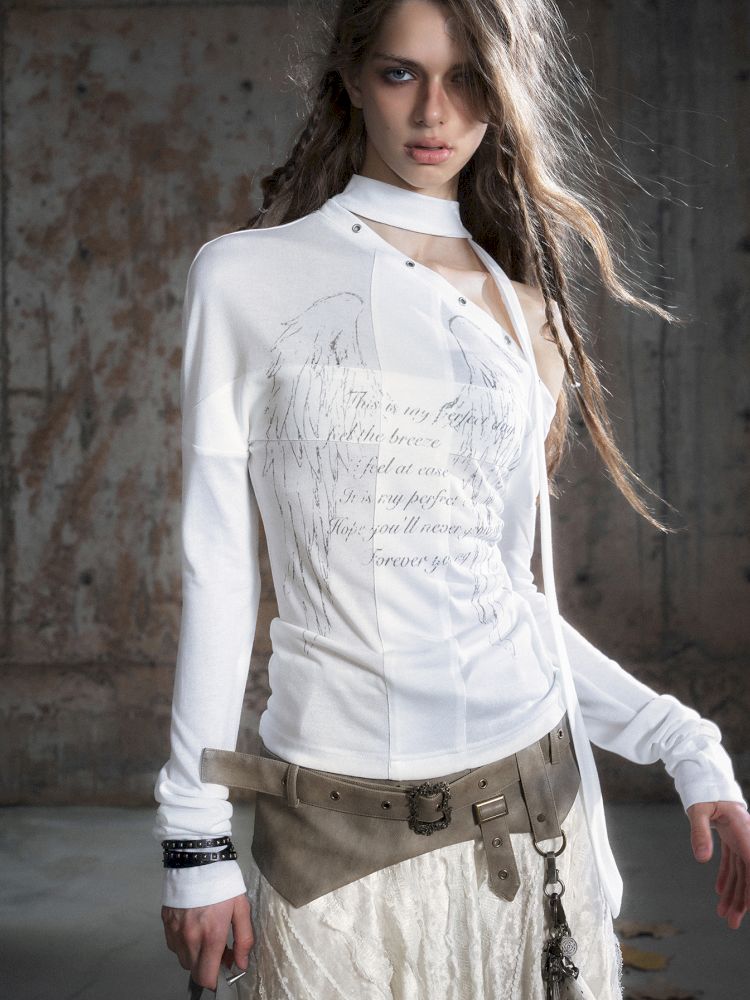 Cross Print Long Sleeve Knit Slouchy T-Shirt【s0000013892】