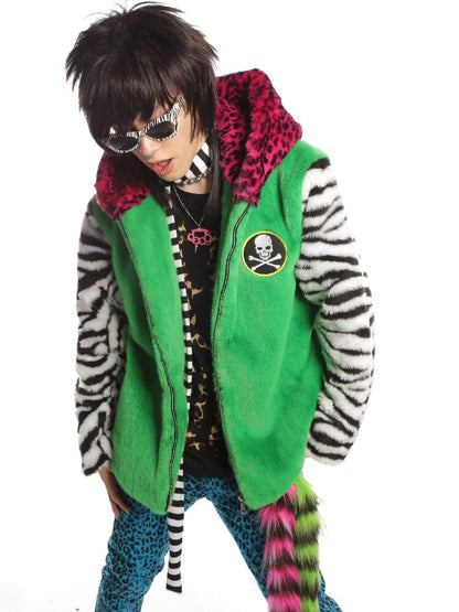 Neon Leopard Skull Patchwork Coat【s0000019279】