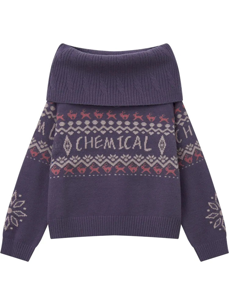 Two-Way Fair Isle Chunky Knit Pullover Sweater【s0000013994】