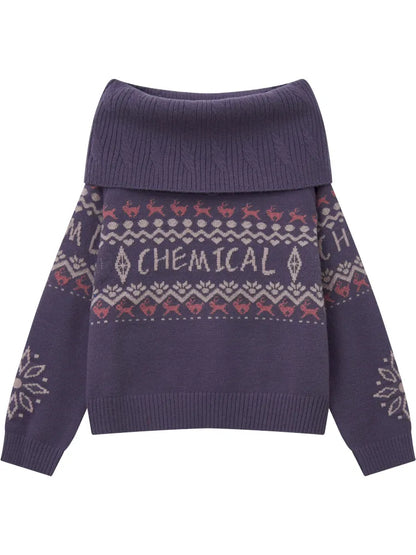 Two-Way Fair Isle Chunky Knit Pullover Sweater【s0000013994】