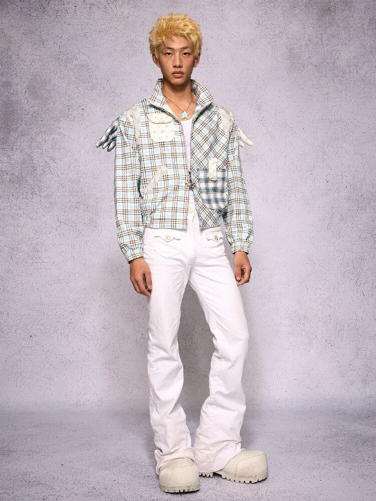 Plaid Patchwork Rhinestone Jacket【s0000019134】