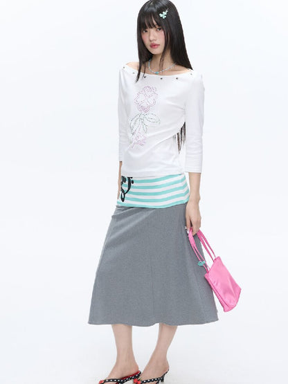 Color Blocking Striped Midi Skirt【s0000016383】