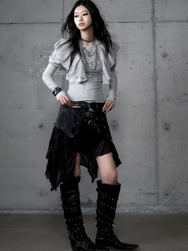 Asymmetrical multi-layer lace skirt【s0000013955】