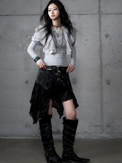 Asymmetrical multi-layer lace skirt【s0000013955】