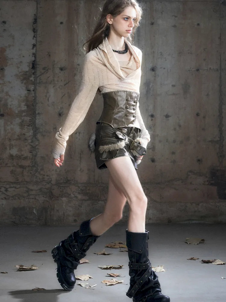 Faded Button Leather Leg Covers【s0000013963】