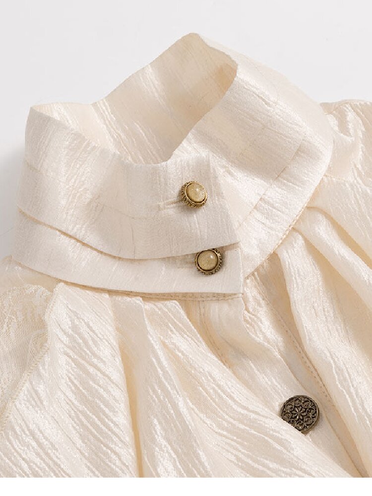 Patchwork Pearlescent Ruffled Stand Collar Shirt【s0000019242】