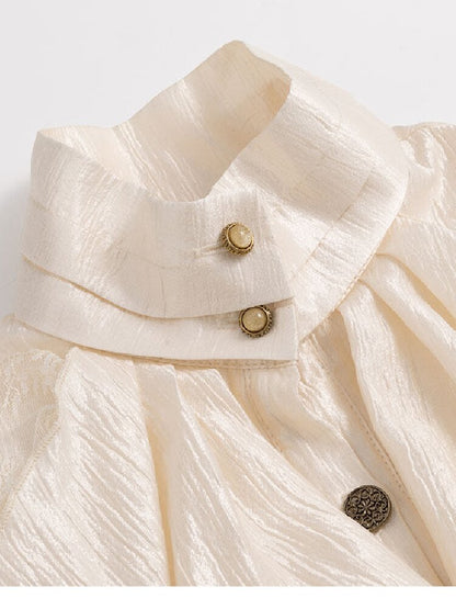Patchwork Pearlescent Ruffled Stand Collar Shirt【s0000019242】