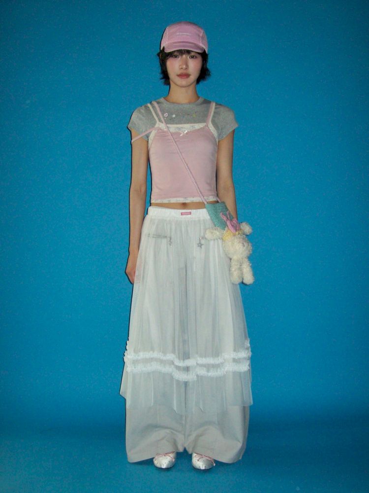 Lace satin bow short-sleeved T-shirt【s0000012504】