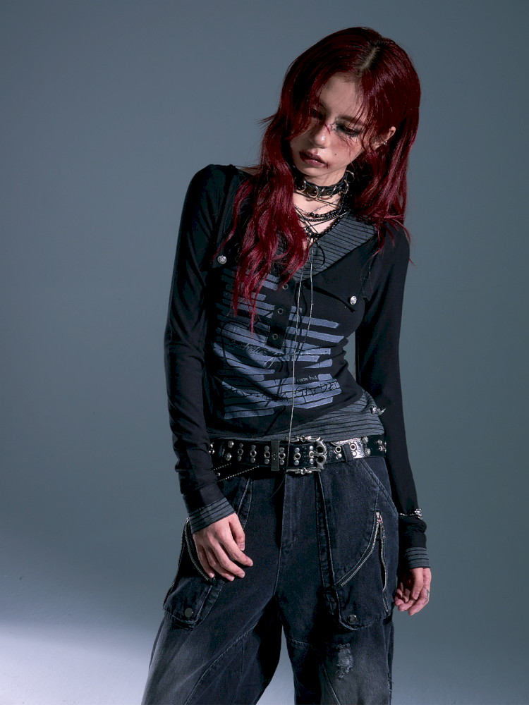 Lace-Up Slim-Fit Long-Sleeve Knit Base【s0000013911】