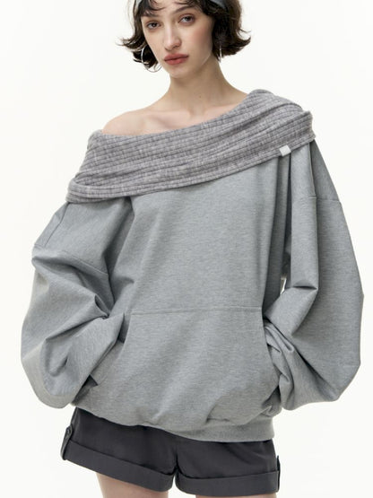 Ramped shoulder one-line collar loose pullover【s0000013735】