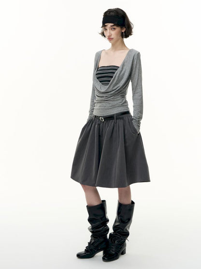 Striped bustier short skirt suit【s0000013740】