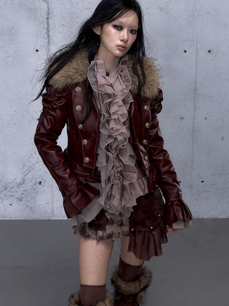 Court Punk Fur Waist Leather Coat【s0000014927】