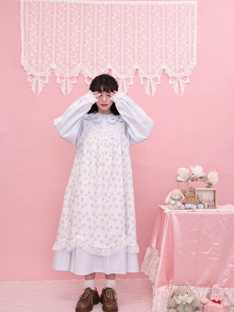 Round Neck Embroidered Blue Lace Dress【s0000013493】