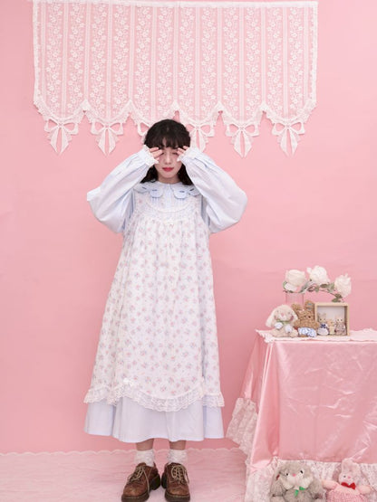 Round Neck Embroidered Blue Lace Dress【s0000013493】