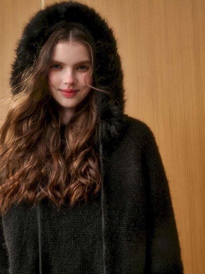 Wool Thick Hooded Fur Collar Knit Cape Skirt【s0000014890】