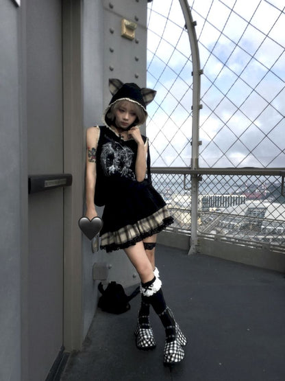 Cat Ear Hooded Skull Print Loose Dress【s0000012436】