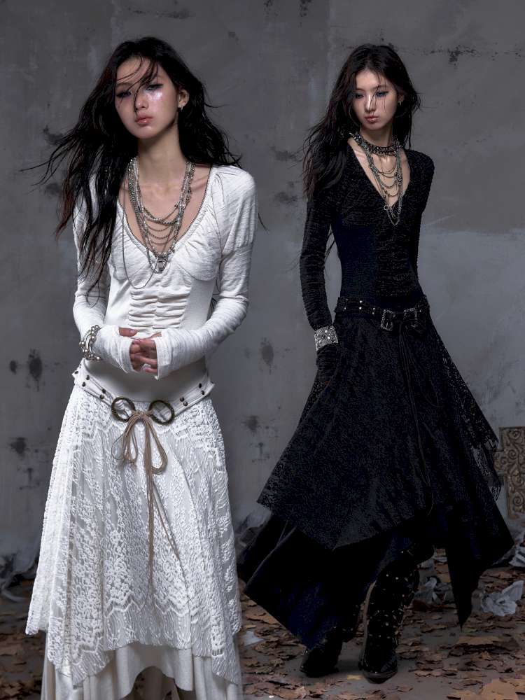 Lace Slimming Patchwork Knit Dress【s0000014467】