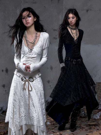 Lace Slimming Patchwork Knit Dress【s0000014467】