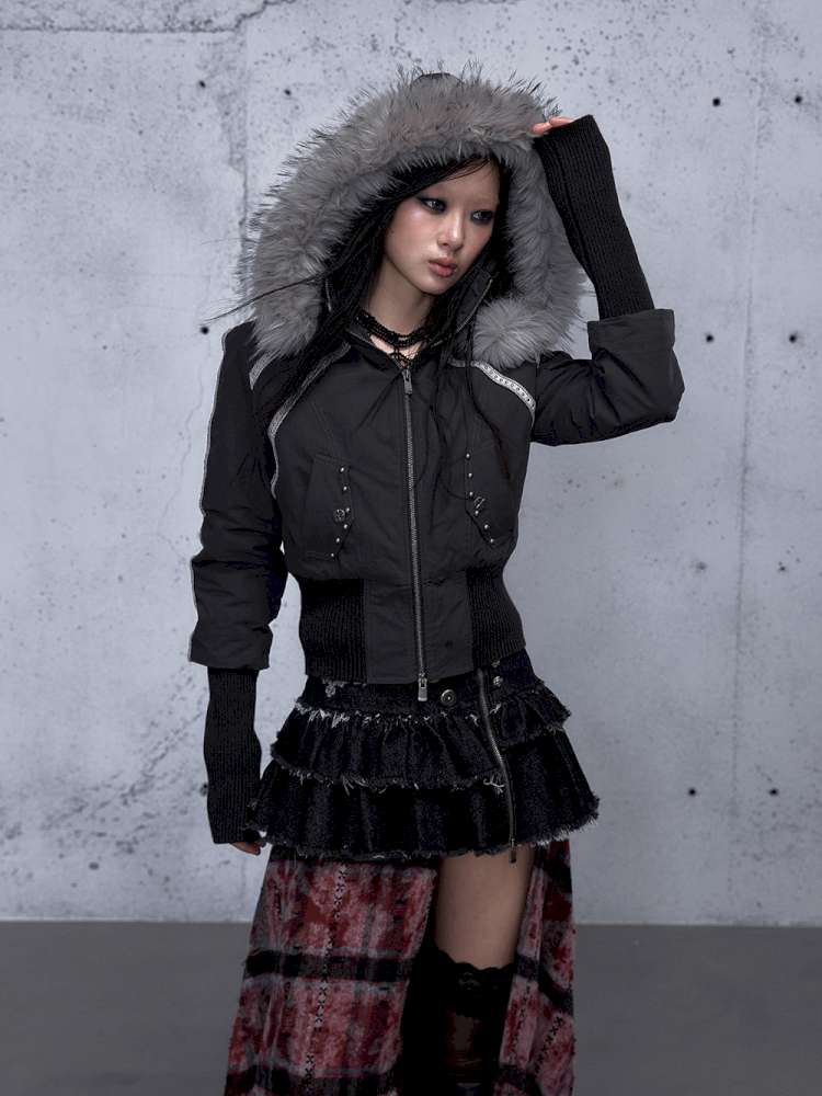 Street Punk Fur Hooded Padded Jacket【s0000014922】