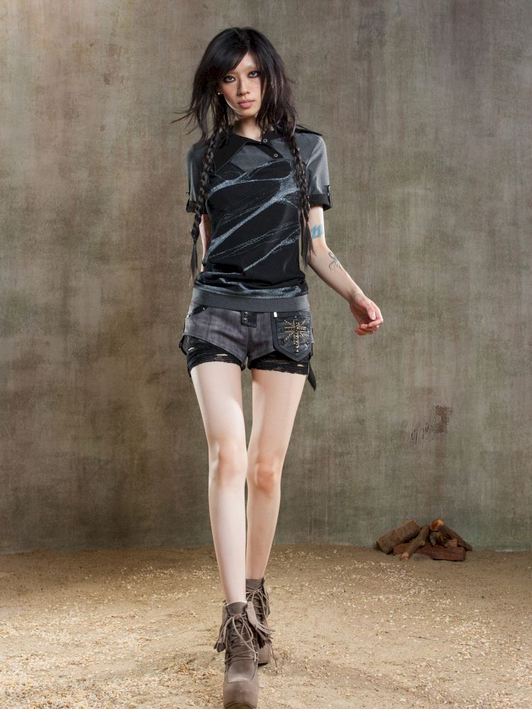 Lapel Short Sleeve Backless t-shirt【s0000012646】