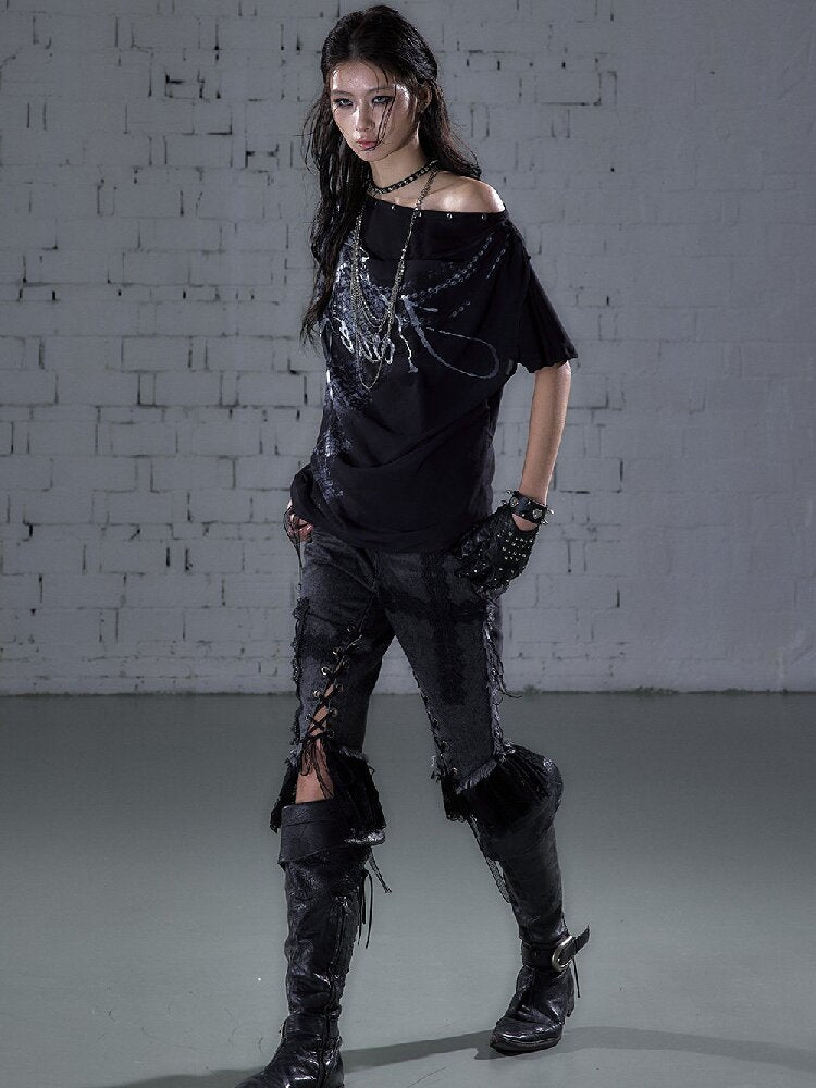 Raw Edge Lace Skinny Denim Pants【s0000016202】