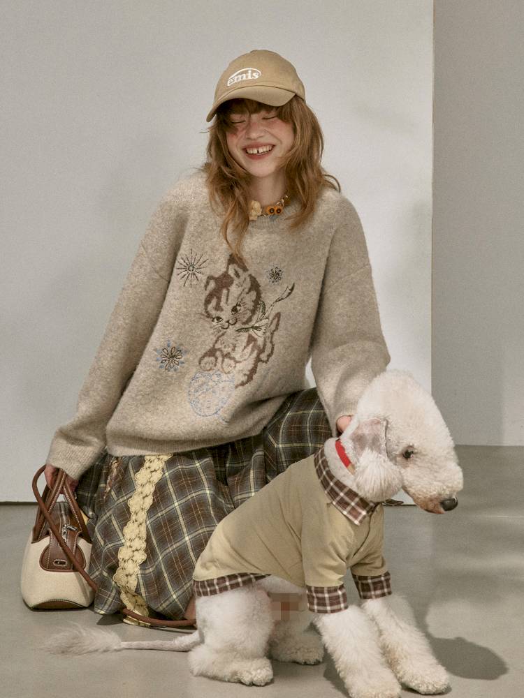 Playful Kitten Round Neck Long Sleeve Sweater【s0000014402】