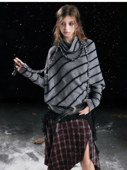 Twill Stripe Braided Wool Sweater【s0000015553】