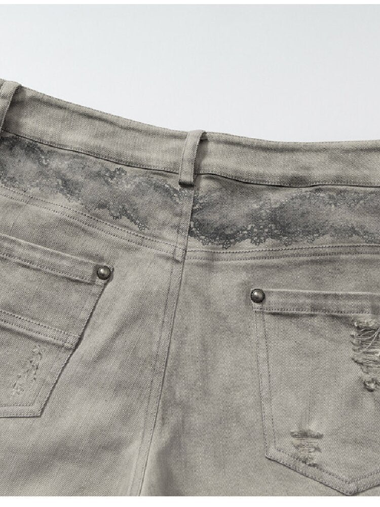 Distressed Lace Print Cropped Pants【s0000017860】