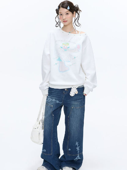 White Star Bead Shoulder Sweatshirt【s0000016384】