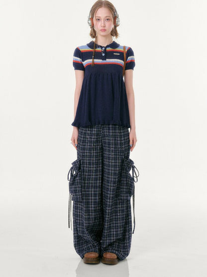 Plaid Pocket Wide Leg Slacks【s0000016607】