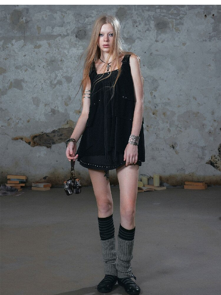 Ruffle Fringe Loose Faux Two-Piece Dress【s0000018099】