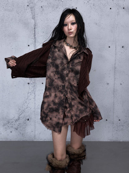 Check Knit Fake Two Piece Shirt【s0000015547】