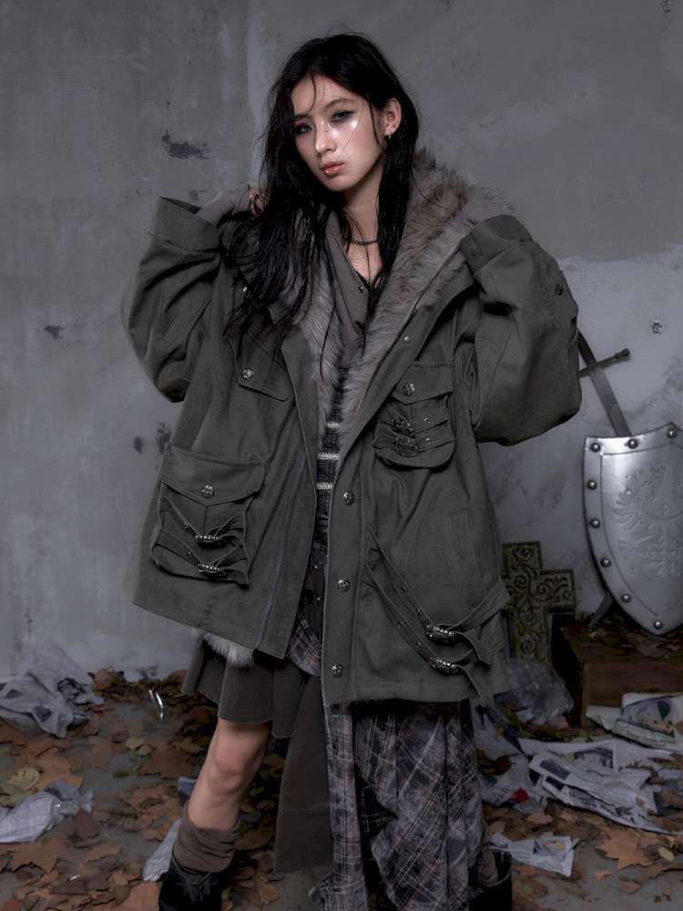 Mid-Length Fleece-Lined Cotton Jacket【s0000014475】