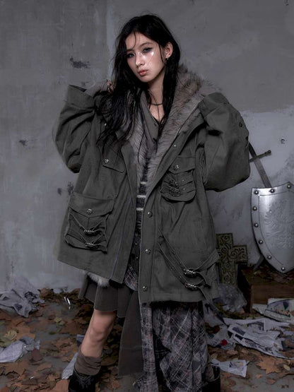 Mid-Length Fleece-Lined Cotton Jacket【s0000014475】