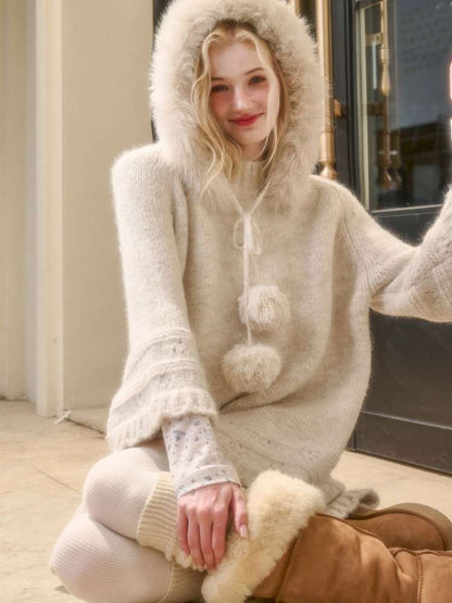 Thick Fleece Wool Knitted Cape Skirt Hooded【s0000014894】