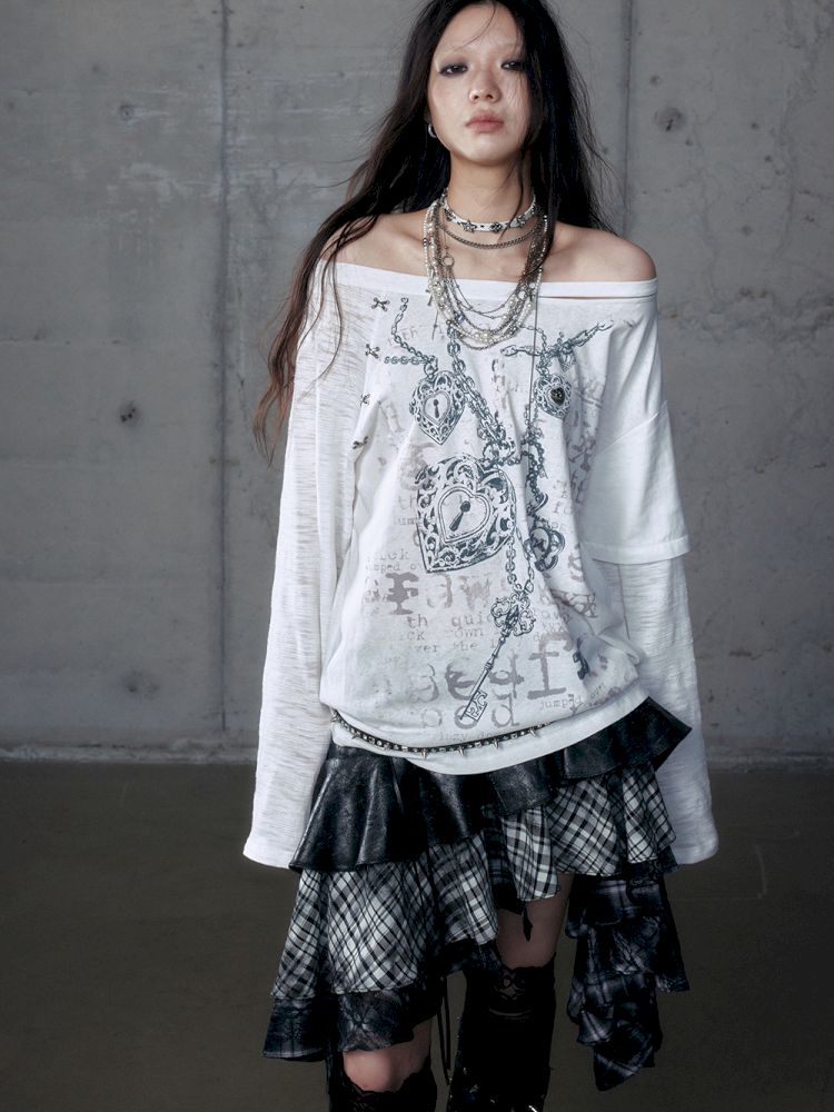 One-shoulder long-sleeved T-shirt【s0000013468】