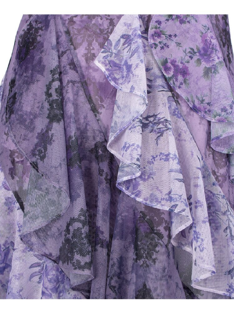 Retro Dream Flower Print Lace Skirt【s0000018061】
