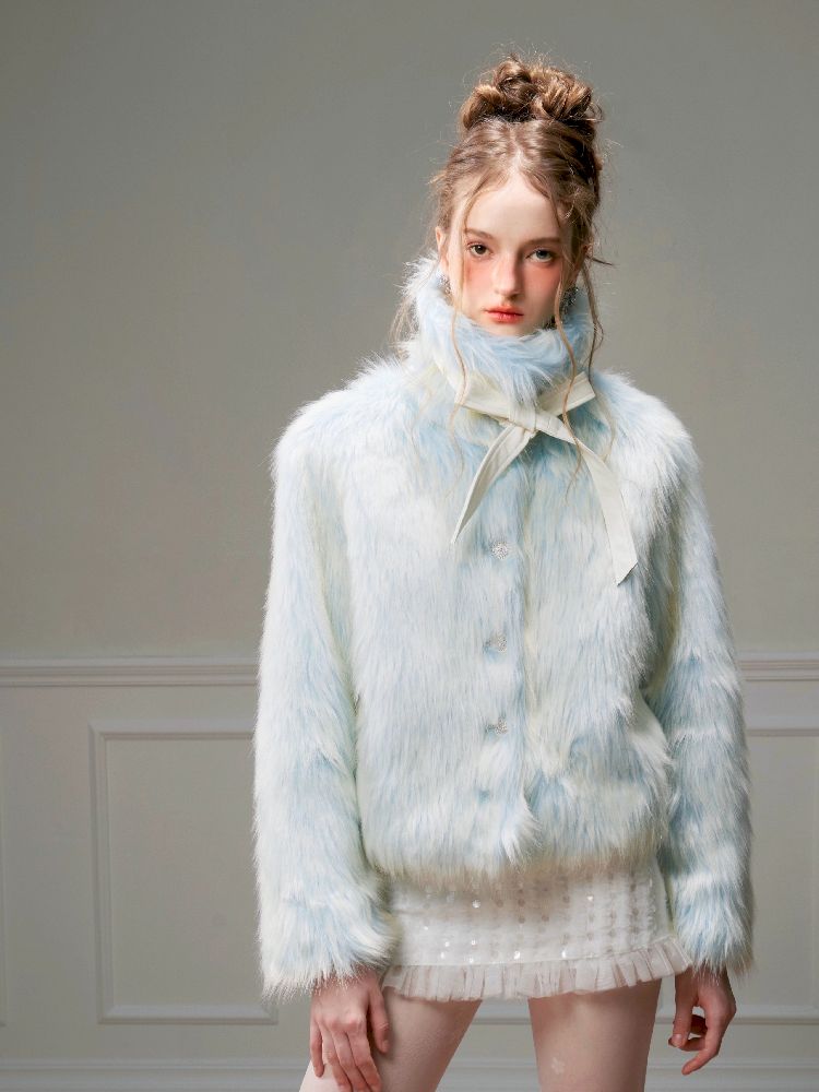 Blue Sweet Warm Fur Long Hair Outer【s0000005320】