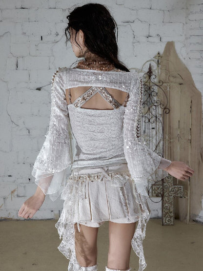 Pearl Chain Sequin Chiffon Cover Up【s0000016991】