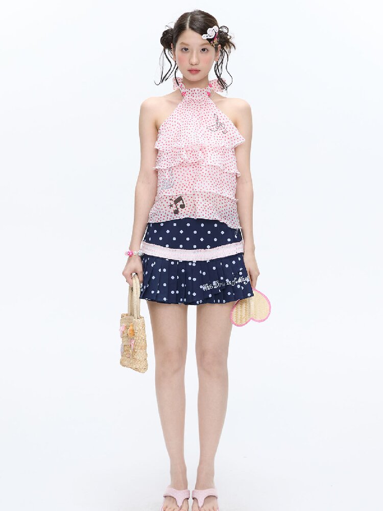 Pink Polka Dot Halterneck Sling【s0000016400】