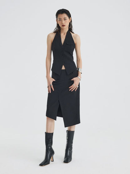 Asymmetric Slit Hem Suit【s0000007346】