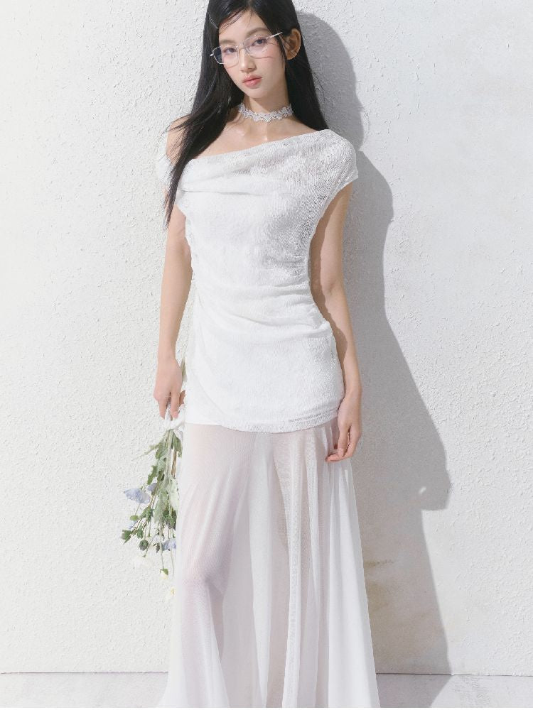 French lace pressed pleated dress【s0000012147】