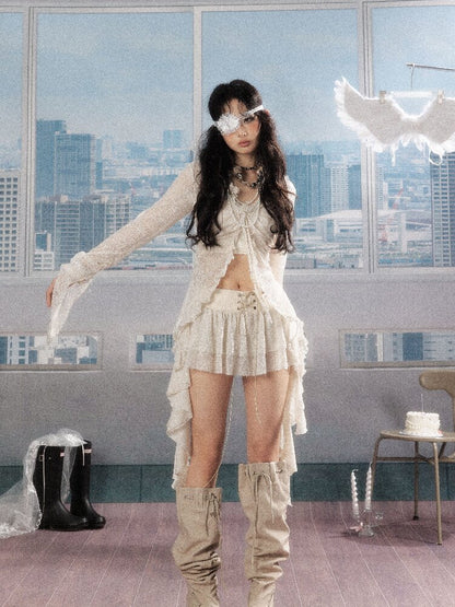 Irregular Ruffled Lace Shirt【s0000016280】