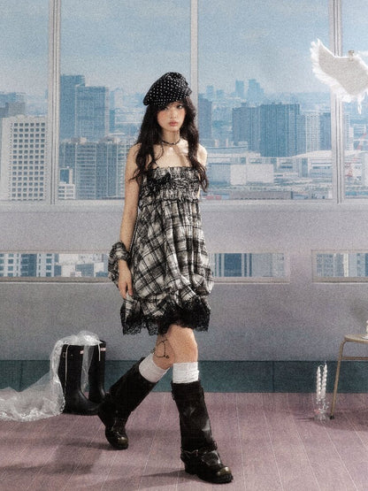 Lace Patchwork Plaid Sundress【s0000016277】
