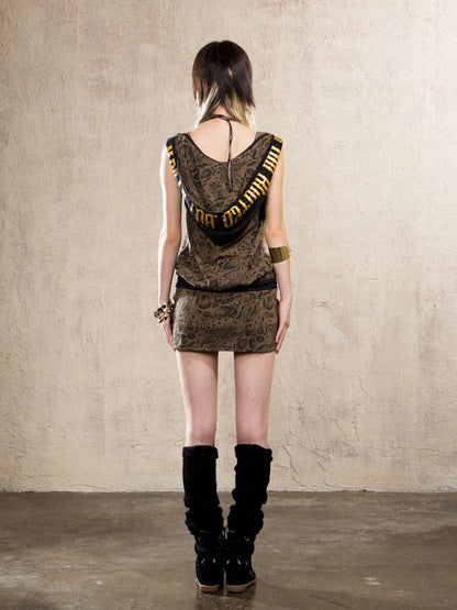 Stamped Hooded Vest Dress [S0000009478]